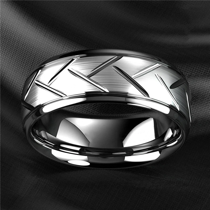 Anillo acanalado negro de acero inoxidable para hombre multifacético moderno alianza de boda joyería Foto 3 de 4