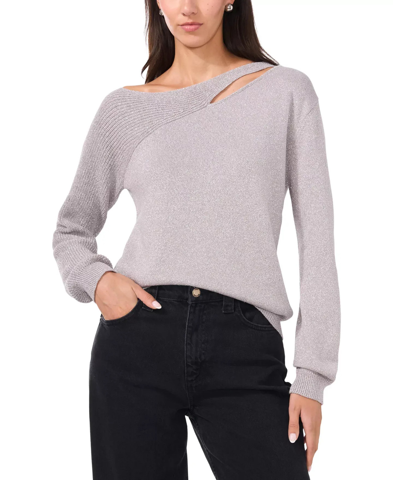 Vince Camuto Women's Top Sweater Sz XL Metallic Asymmetric Cutout