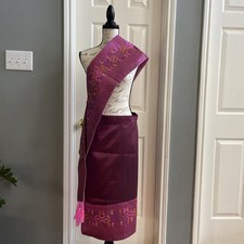 Lao Thai Khmer Traditional Skirt  sash adjustable waist pink mauve multicolor