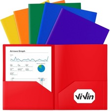 6-Pack Plastic Folders with Pockets, Poly Folder with 2 Pockets, Assorted