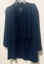 Open Front Cardigan S White Stag Stretch Draped Sweater Navy Blue 3/4 Sleeves