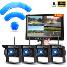 Rückfahrkamera Mit 4 x FUNK Kabellos Rückfahrkamera + 9" Split Monitor LKW BUS