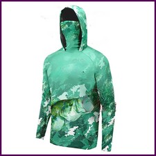 Fishing Shirts UPF 50 Mens Hooded with Mask UV Hoodie Fishing Shirts Breathable