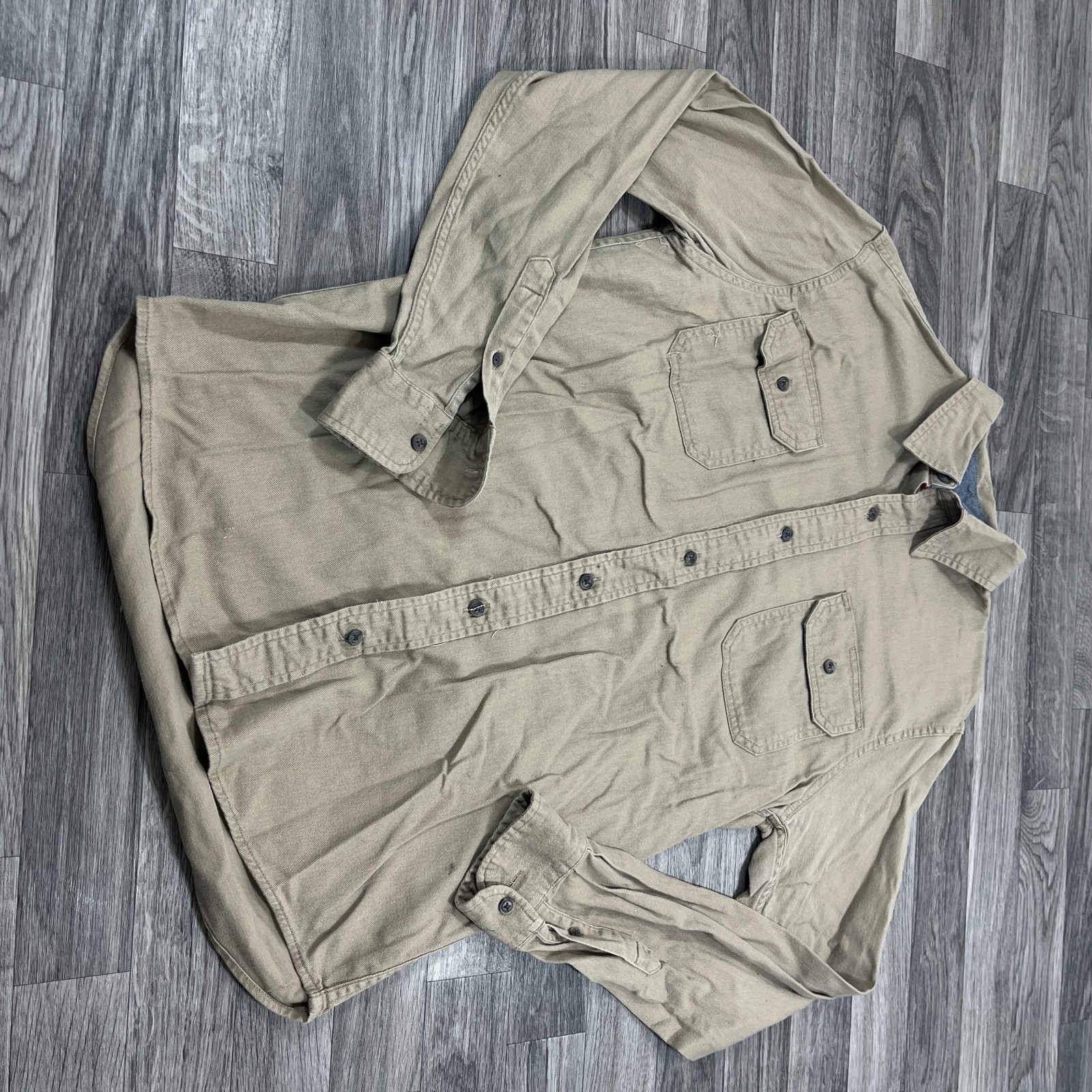 WRANGLER Button Down Collared Long Sleeve Tan Cas… - image 2