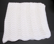NEW BOYS GIRLS WHITE CROCHET KNIT BABY BLANKET SIZE 54 X 40 INCHES BIN #BL