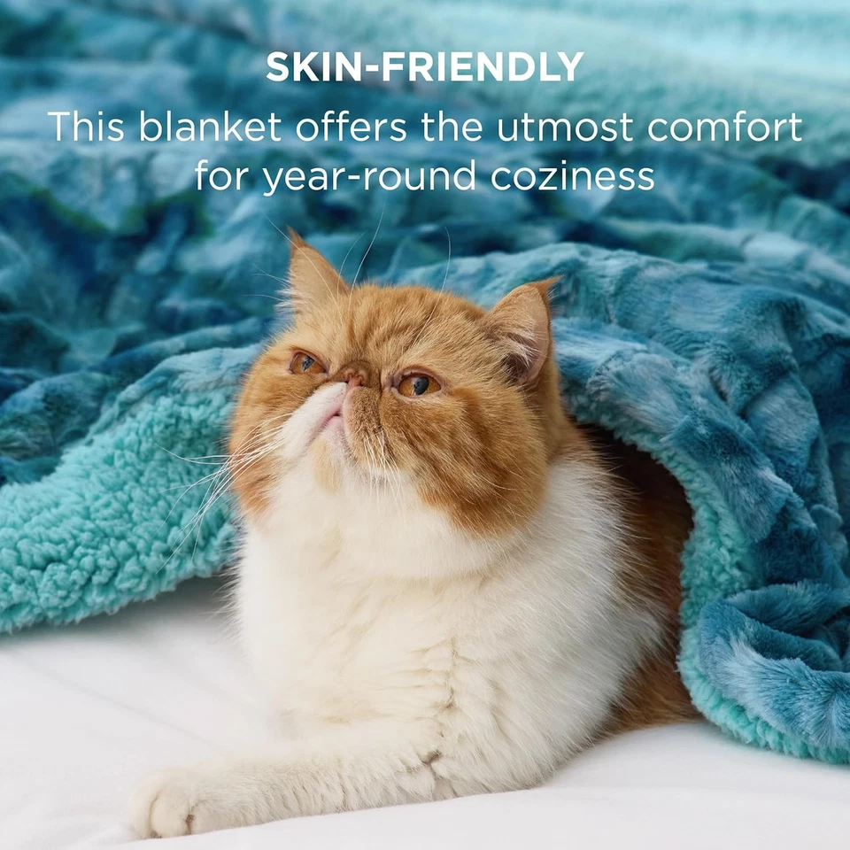 Bedsure Sherpa Fluffy Blanket King (108" x 90"), 05 - Teal  - Image 3 of 4