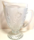 Vtg Depression Glass Jeanette Pitcher Iris & Herringbone Stripe Footed 9"