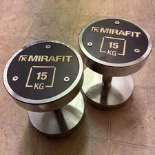 Mirafit 15kg Fixed Weight Dumbbells Pair Silver/Black Metal Set of 2