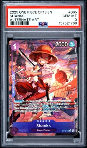 2025 ONE PIECE OP13-CARRYING ON HIS WILL ALTERNATE ART #065 SHANKS PSA 10
