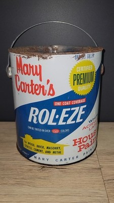 Vintage 1950s 60s Mary Carter Rol Eze White Acrylic Latex House Paint Can 