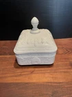Vintage Indiana glass tiara milk glass honey bee hive box/ covered candy dish