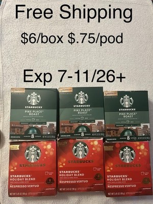 6 Box/8 Starbucks Vertuo Medium Roast 3 Pike, 3 Holiday Blend.  Free Shipping