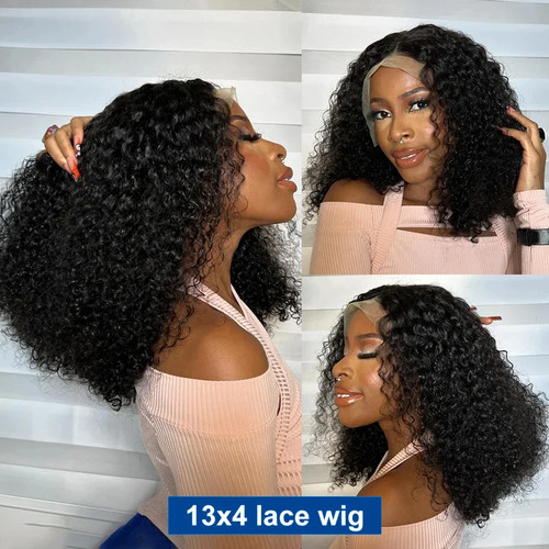 Afro Kinky Curly Short Bob Wig 13x4 Bob Wigs Human Hair Jerry Curly Lace Front - Picture 3 of 14