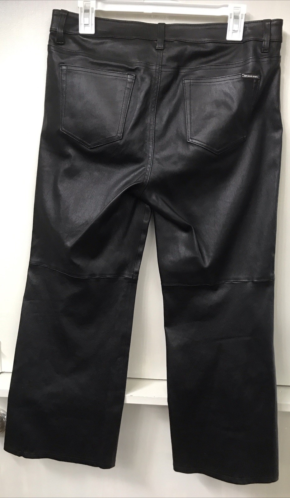 Michael Kors Izzy Lambskin Cropped Straight Pants Black Leather Size 10 NWT image 2