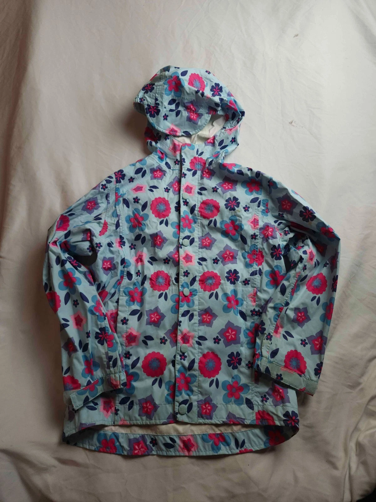 REI Windbreaker Jacket Kids Size 8 Blue Floral Hooded Raincoat Gorpcore Outdoor