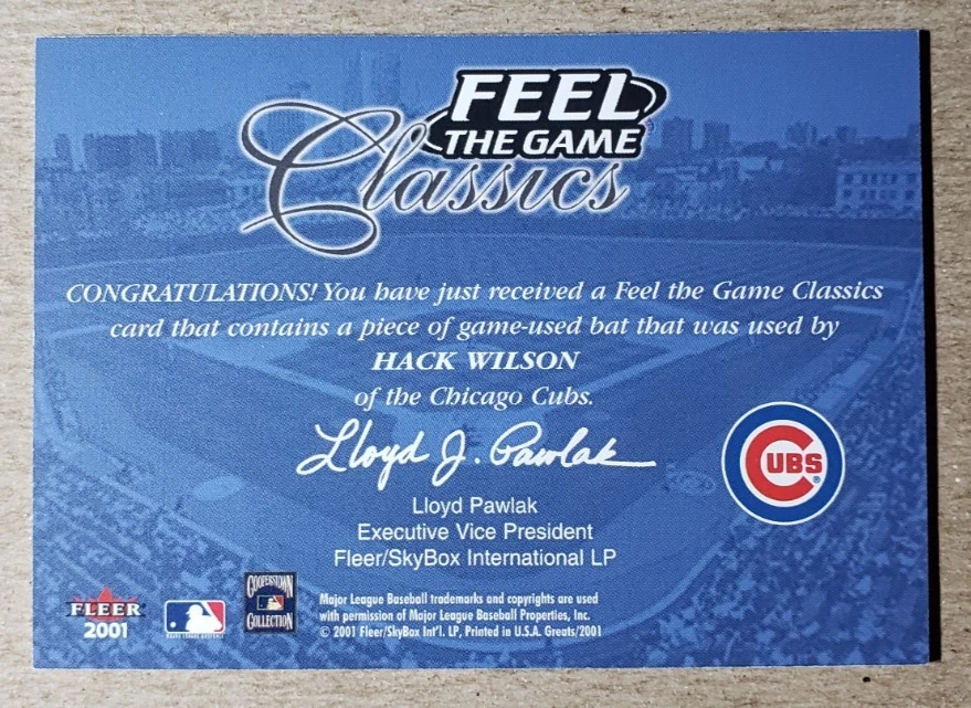 2001 Fleer Feel the Game Classics Hack Wilson Game Used Bat Chicago Cubs - Image 2 of 2