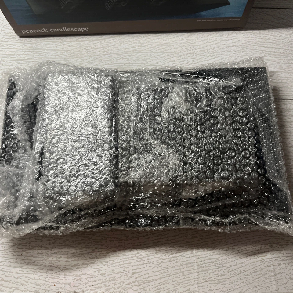 Portavelas Pier 1 Peacock Candlescape luz de té plumas con joyas gris nuevo Foto 3 de 4