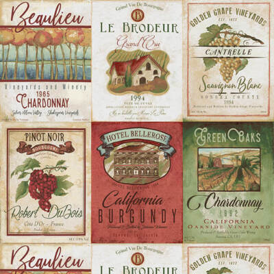 Food Fabric | After Five Wine Label Patch Beige | Henry Glass YARD