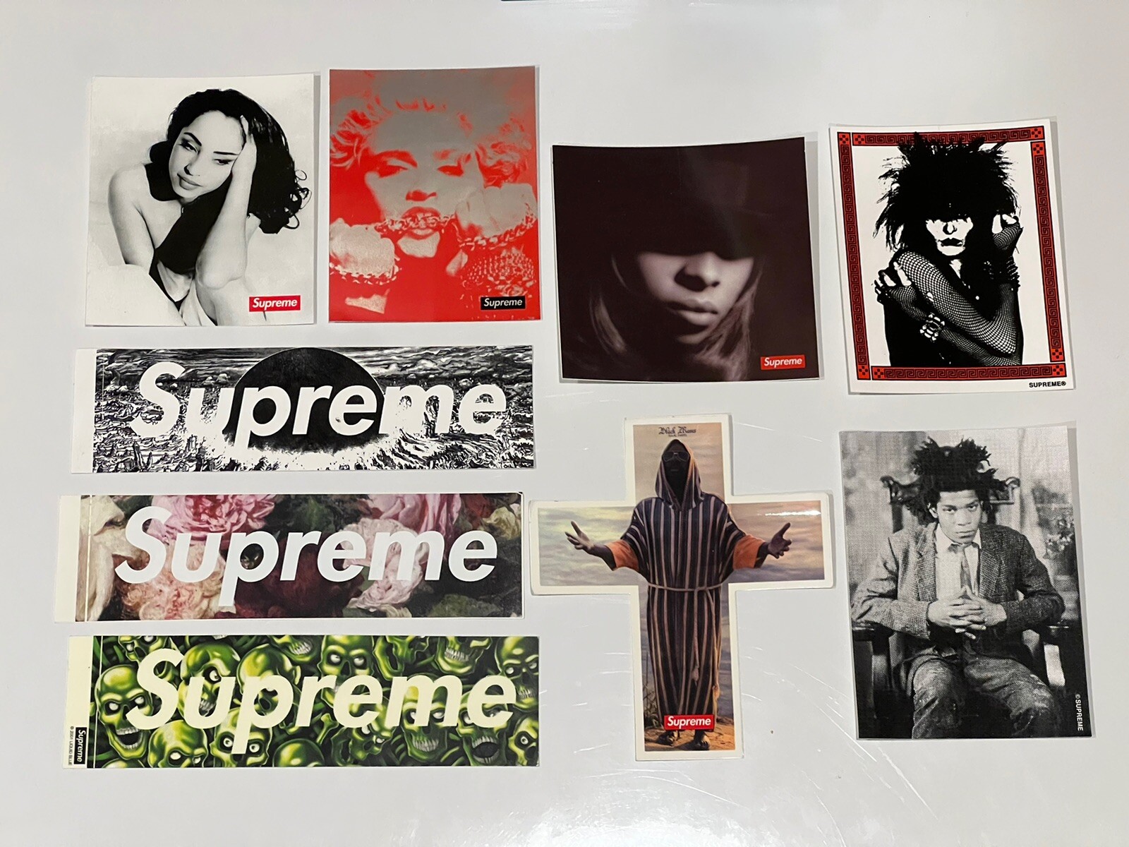 Supreme Box Logo Stickers Lot of 9 PCL Akira Basquiat Siouxsie Isaac Hayes Rare