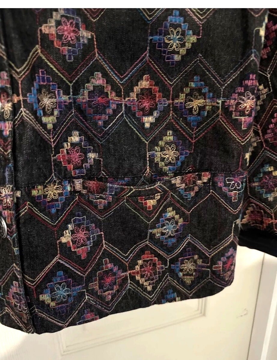 Vtg 90s Chicos 1 Blanket Tapestry Jacket Coat Southwestern Tribal