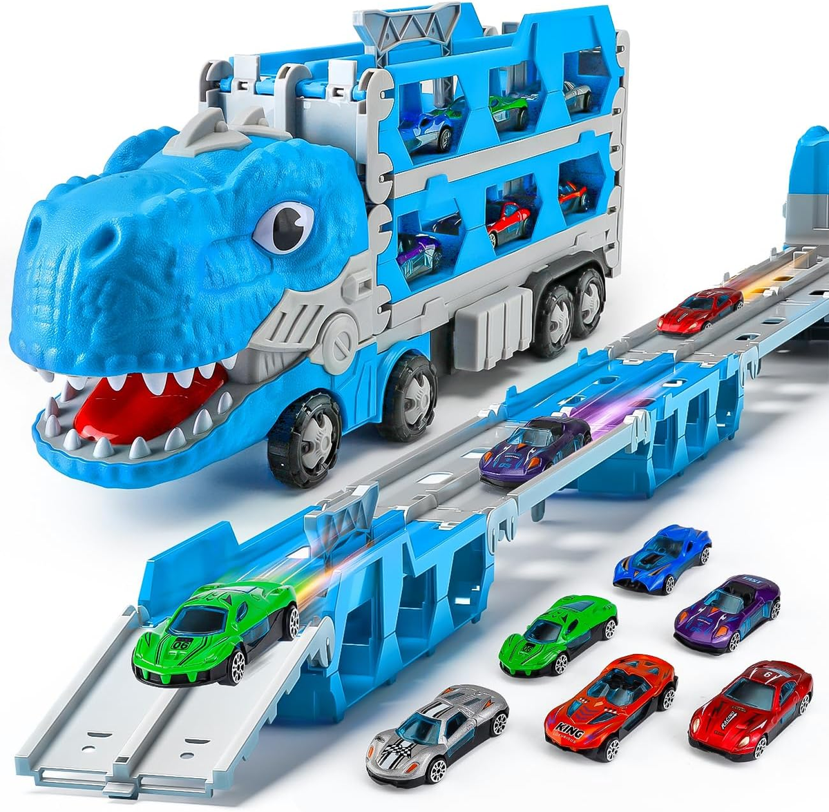 Race Track Car Toys for Year Old Boy, Dinosaur Trucks Toys