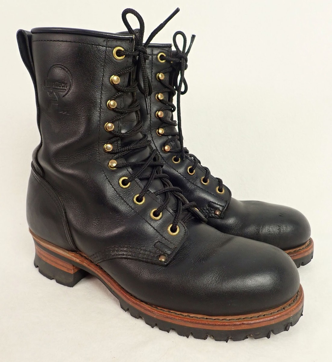 VTG Ameritech Black Logger Combat Work Moto Boots Vibram USA