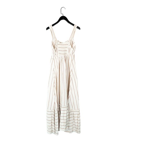 OYSHO White Orange Striped Button Up Tiered Linen Blend Midi Dress - Size S 8 10 - Picture 13 of 13