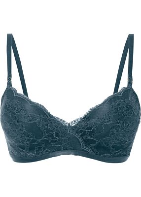 Schalen BH mit Bügel und goldenen Accessoires Gr 90 D Dunkelpetrol Damen-Bra Neu