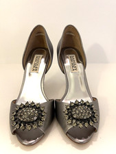Badgley Mischka Leather D'Orsay Jeweled Metallic Pewter Pump Size 6M