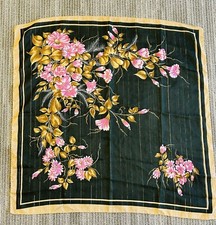 Vintage Ladies Pink, Tan, Black 1960  s-1970  s Floral Scarf