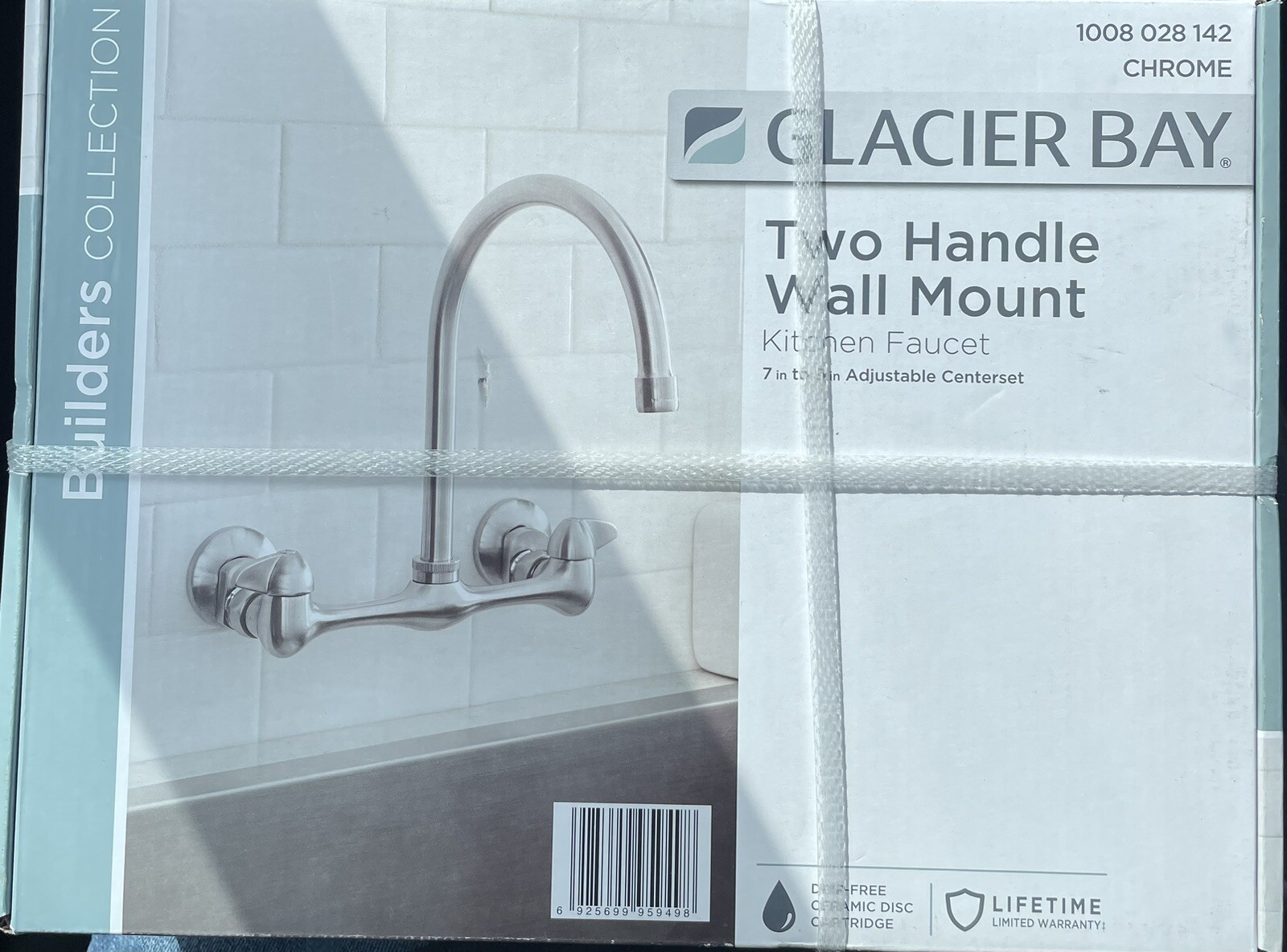 Glaciers Bay Builders 2-Handle Wall Mount High-Arc Kitchen Faucet Chrome NEW 
