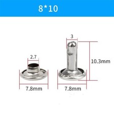 100 Sets Leather Rivets, 8mm Double Cap Rivets 10mm Height Studs, Silver Tone