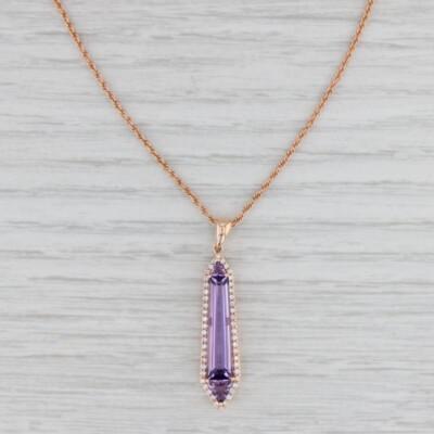 New Allison Kaufman 2.84ctw Amethyst Diamond Halo Pendant Necklace 14k Rose Gold