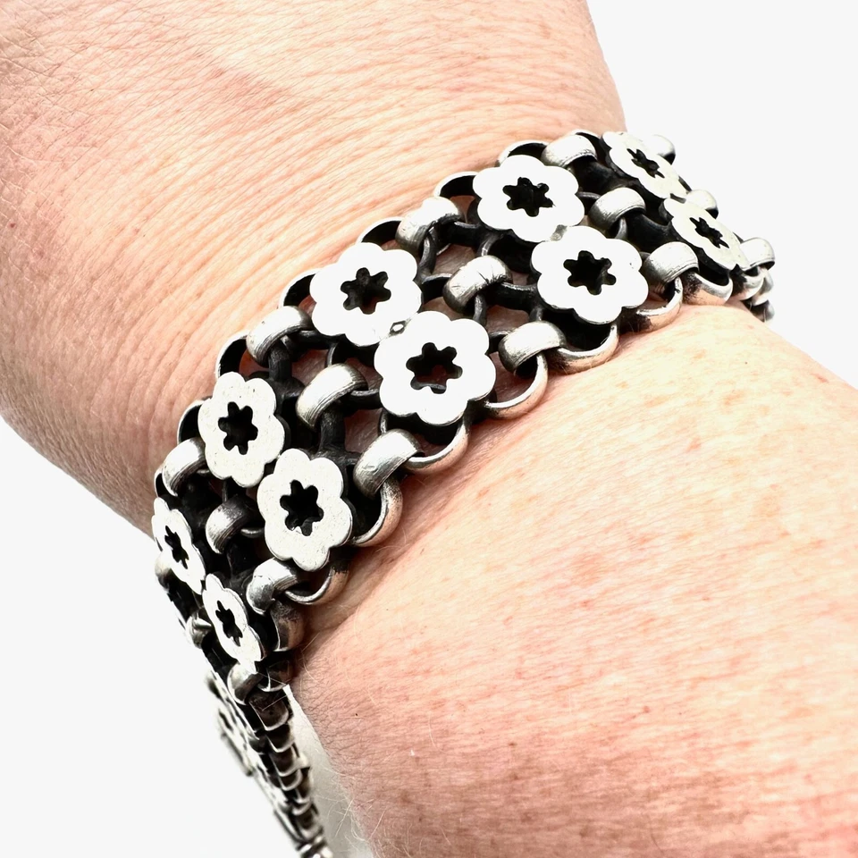 Brazalete de plata esterlina indio tradicional RA Rajasthan firmado de colección raro Foto 3 de 4