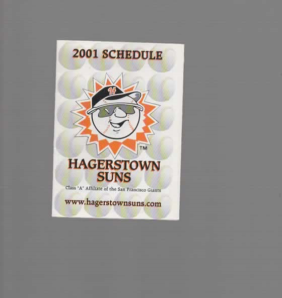 2001 HAGERSTOWN SUNS POCKET SCHEDULE