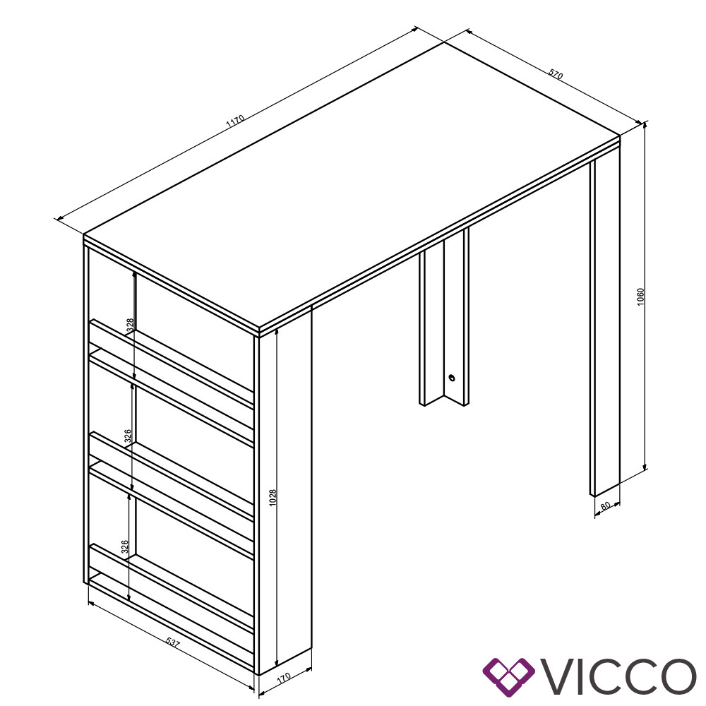 Table De Bar Vicco Avec Étagères Et Compartiments - Blanc Et Anthracite - 106cm