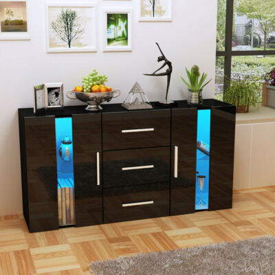 Moderner Schrank Sideboard Buffetschränke 3 Schubladen 2 Türen mit RGB LED Beleuchtung