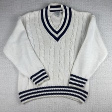 Vintage U.S. Polo Assn. Multi White Cable Knit Iconic Cricket Sweater Men L Read