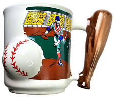 Vintage Base Ball Coffee Mug Ceramic With A Bat Handel And A 3 D Ball On Cup