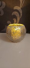 Mosaic Tea Light Holder Crackle Glass Candle Hold Smashed Effect Globe Gift Bleu