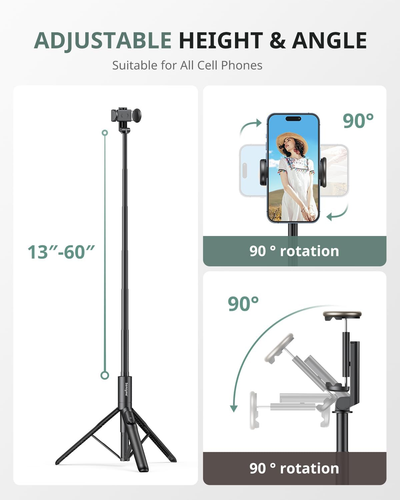 Sensyne 60 Phone Tripod & Selfie Stick, Lightweight All in One Phone Tripod