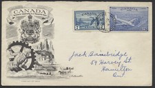 1946 #C9 + #CE3 Peace Issue Combo FDC Artmaster Cachet Hamilton Station B CDS