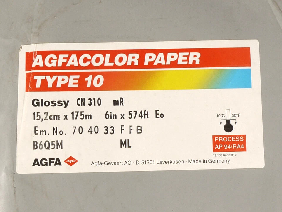 PRL) AGFA AGFACOLOR PHOTOGRAPHIC PAPER TYPE 10 CARTA FOTOGRAFICA 15,2 cm x 175 m - Изображение 2 из 2