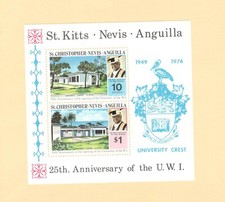 1974 ST KITTS / NEVIS Scott # 285a { UNIVERSITY of WI } SOUVENIR SHEET MNH
