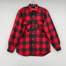 Vintage St Johns Bay Flannel Work Shirt Mens Medium Red Buffalo Plaid USA Made