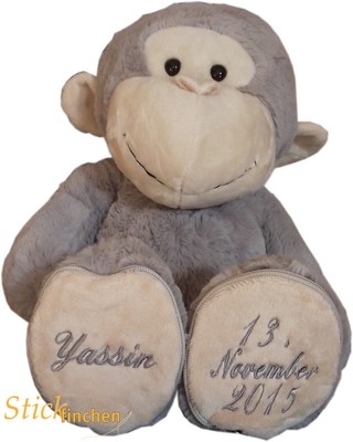 affe kuscheltier schmusetier mit namen geburtstag bestickt sohle fuss baby pluschtiere figuren
