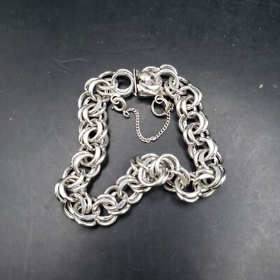 925 Sterling Silver Vintage Wide Double Link Bracelet 7 925 Sterling Silver Vintage Wide Double Link Bracelet 7