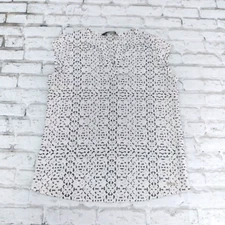 Ivanka Trump Blouse Womens XS White Black Geometric Cap Sleeve Split Neck Top