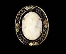 Antico Vittoriano Sterling Oro Cammeo Donna Filigrana Spilla 3cm