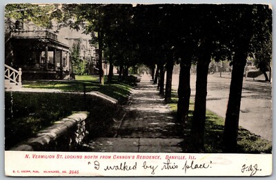 Danville Illinois 1907 Postcard North Vermilion Street From Cannon's Residence